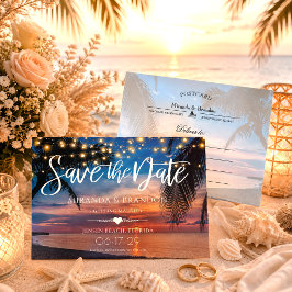 Cartão Postal De Anúncio Luzes de Corda Casamento Palm Beach Salve a Data