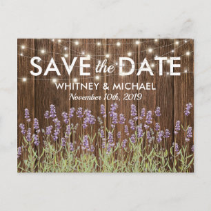 Cartão Postal De Anúncio Luzes de Lavanda Rústica Country Salve a Data
