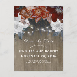 Cartão Postal De Anúncio Luzes de String Floral Rustic Barn Salvar Data