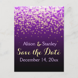 Cartão Postal De Anúncio Luzes espumantes no casamento do céu Salvem a Data