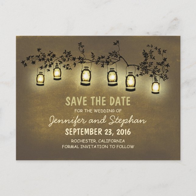 Cartão Postal De Anúncio luzes românticas da noite - lanternas salvam a dat (Frente)
