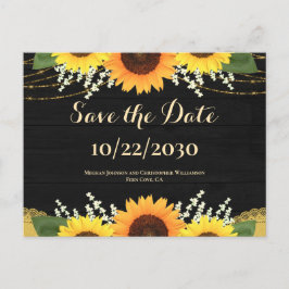 Cartão Postal De Anúncio Madalena de Madeira Preta Rústica para Casamento S