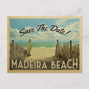 Cartão Postal De Anúncio Madeira Beach Salvar A Data Vintage Náutica