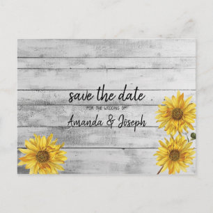 Cartão Postal De Anúncio Madeira branca russa Girassóis Salva a data