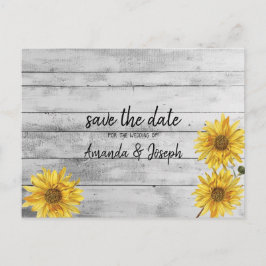 Cartão Postal De Anúncio Madeira branca russa Girassóis Salva a data