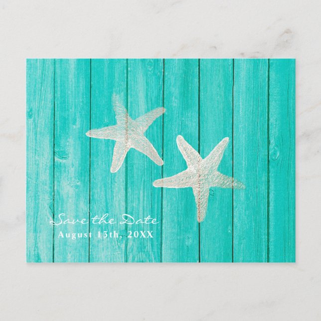 Cartão Postal De Anúncio Madeira de Teal e Estrela do Mar Elegante Salvar a (Frente)
