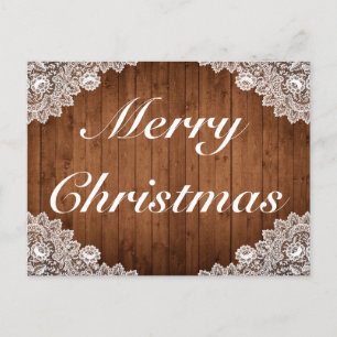 Cartão Postal De Anúncio Madeira russa e renda branca Feliz Saudação de Nat