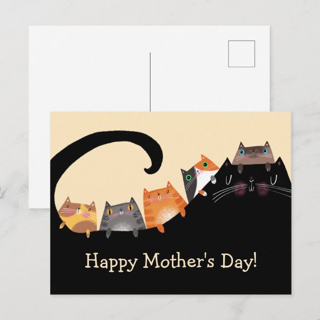 Cartão Postal De Anúncio Mãe e Gatinhos (Frente/Verso)