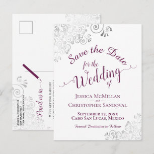 Cartão Postal De Anúncio Magenta no Casamento de Prata de Lacy Branca Salve