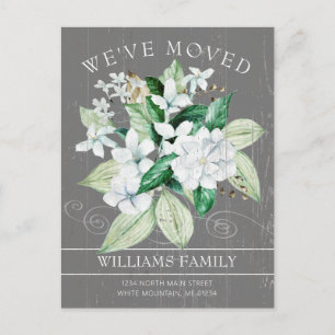 Cartão Postal De Anúncio Magnólia Branca Rústica Movimento Floral de Aquare