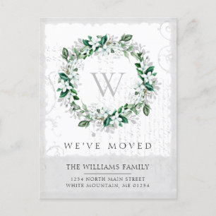 Cartão Postal De Anúncio Magnolia Watercolor Monograma Floral Wreath