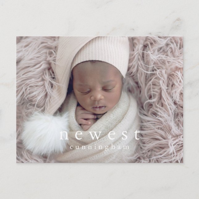 Cartão Postal De Anúncio Mais Novo Membro da Família Moderno Bebe Nasceu (Frente)