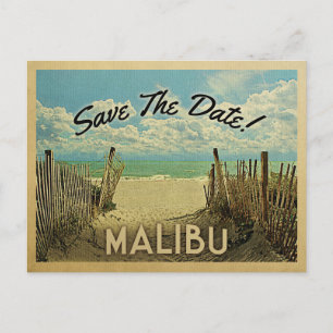 Cartão Postal De Anúncio Malibu Beach Vintage Salvar a Data