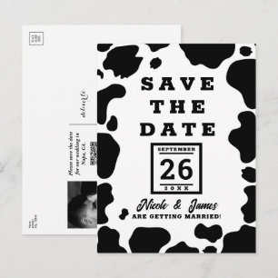 Cartão Postal De Anúncio Manchas de Vaca Moo Impressão Preto e Branco Salva