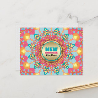 Cartão Postal De Anúncio Mandala Azul Rosa Mudamos Endereço Novo