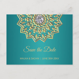 Cartão Postal De Anúncio Mandala Indian Teal Blue Weding SAVE DATA