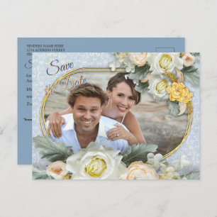 Cartão Postal De Anúncio Mandalas Azul Claro, Rosa e Branco