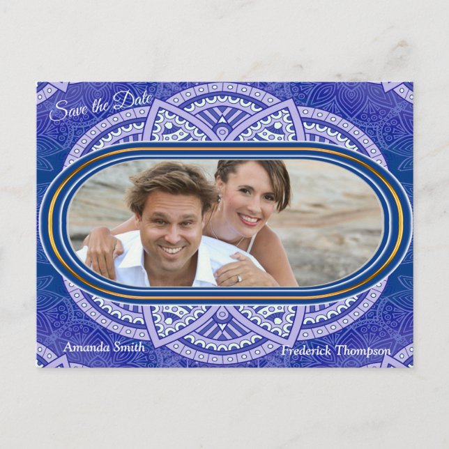 Cartão Postal De Anúncio Mandalas em azul neerlandês misto (Frente)