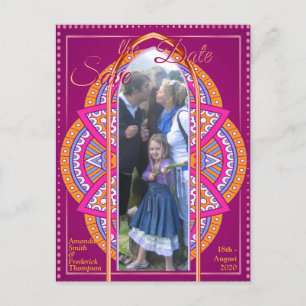 Cartão Postal De Anúncio Mandalas no Cerise Pink, Azul e Laranja