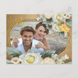 Cartão Postal De Anúncio Mandalas no quadro Dourado de fotos em rosas branc