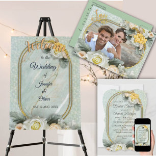 Cartão Postal De Anúncio Mandalas Verde Claro, Amarelo e Branco Sem Costura