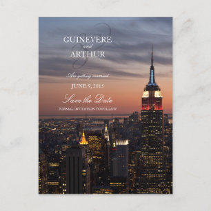 Cartão Postal De Anúncio Manhattan New York Sunset Wedding Save Date (Casam