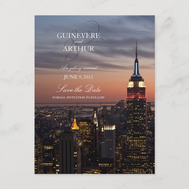 Cartão Postal De Anúncio Manhattan New York Sunset Wedding Save Date (Casam (Frente)