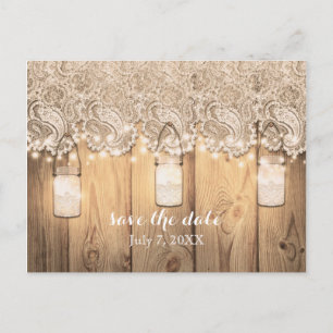 Cartão Postal De Anúncio Mansão de Madeira Rústica & Save the Date Iluminad