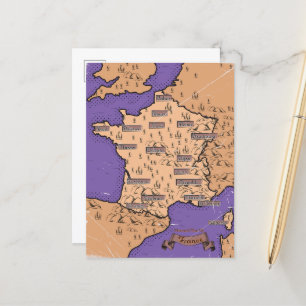 Cartão Postal De Anúncio Mapa Antigo da França