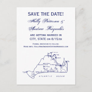 Cartão Postal De Anúncio Mapa Antigo da Ilha de Martha's Vineyard #1 Azul M