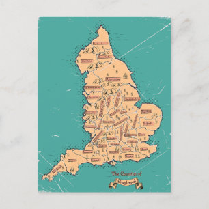 Cartão Postal De Anúncio Mapa Antigo dos Condados da Inglaterra