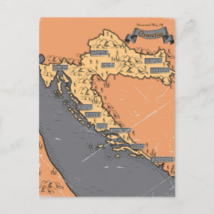 Cartão Postal De Anúncio Mapa antigo vintage da Croácia