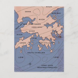 Cartão Postal De Anúncio Mapa Climatológico Antigo de Hong Kong