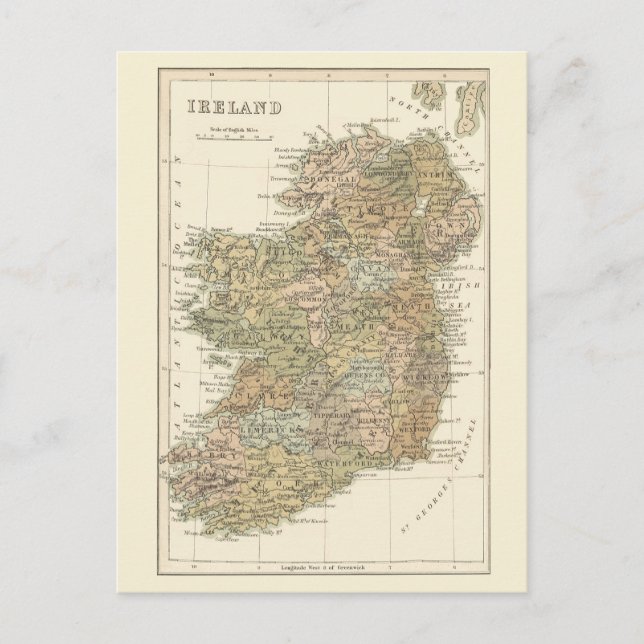 Cartão Postal De Anúncio Mapa da Irlanda 1862 Casamento Salvar a Data (Frente)