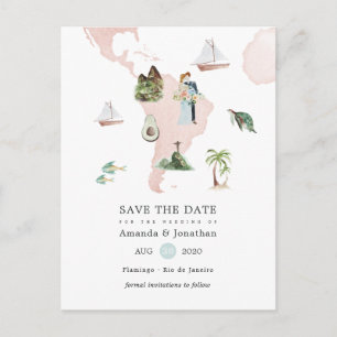 Cartão Postal De Anúncio Mapa de Aquarela de Casamento no Rio de Janeiro