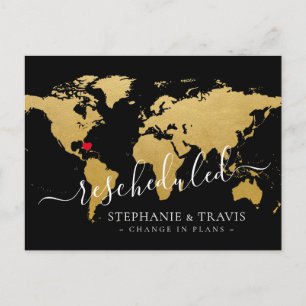Cartão Postal De Anúncio Mapa de Casamento de Destino Adiado Reagendado