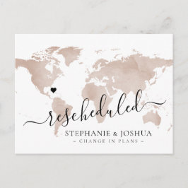Cartão Postal De Anúncio Mapa de Casamento de Destino Reagendado