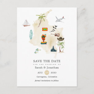 Cartão Postal De Anúncio Mapa de Casamento no Destino Cartagena Colômbia