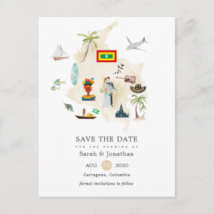 Cartão Postal De Anúncio Mapa de Colômbia Casamento de Destino Cartagena