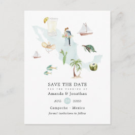 Cartão Postal De Anúncio Mapa de México aquarela para casamento de destino
