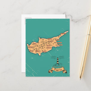 Cartão Postal De Anúncio Mapa de viagem ilustrado Chipre