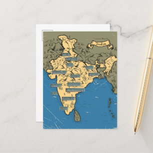 Cartão Postal De Anúncio Mapa de viagem ilustrado da Índia