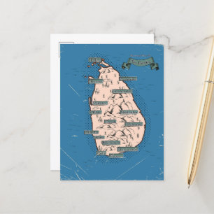 Cartão Postal De Anúncio Mapa de viagem ilustrado do Sri Lanka
