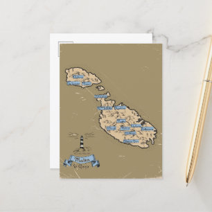 Cartão Postal De Anúncio Mapa de viagem ilustrado Malta