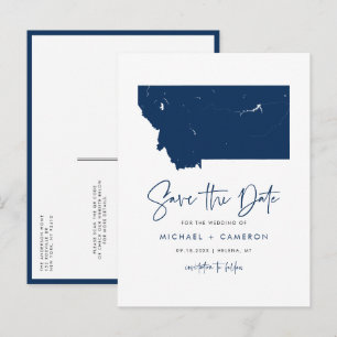 Cartão Postal De Anúncio Mapa do Estado de Montana Azul Marinho Código QR S