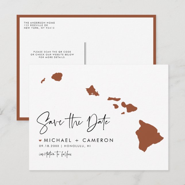 Cartão Postal De Anúncio Mapa do Estado do Havaí em Terracota Código QR Sal (Frente/Verso)