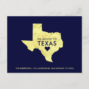 Cartão Postal De Anúncio Mapa Dourado Metálico do Texas Azul Marinho Novo E