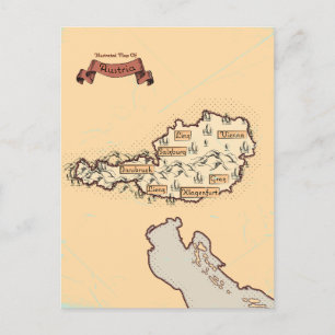 Cartão Postal De Anúncio Mapa ilustrado vintage da Áustria
