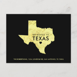 Cartão Postal De Anúncio Mapa Metálico Dourado do Texas Endereço Novo Preto