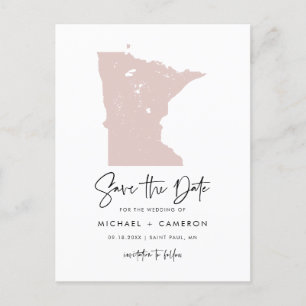 Cartão Postal De Anúncio Mapa moderno do Minnesota em rosa para salvar a da